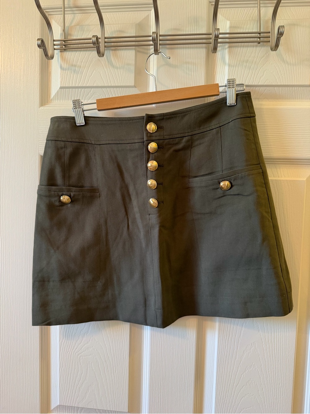 INTERMIX Olive Green Mini Skirt with Gold Buttons